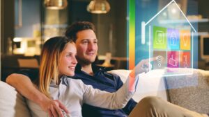 A couple setting their latest smart homes features