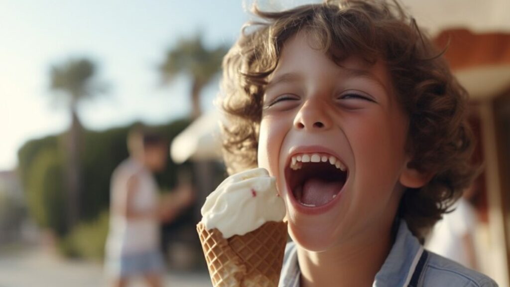A happy kid enjoying his ice cream